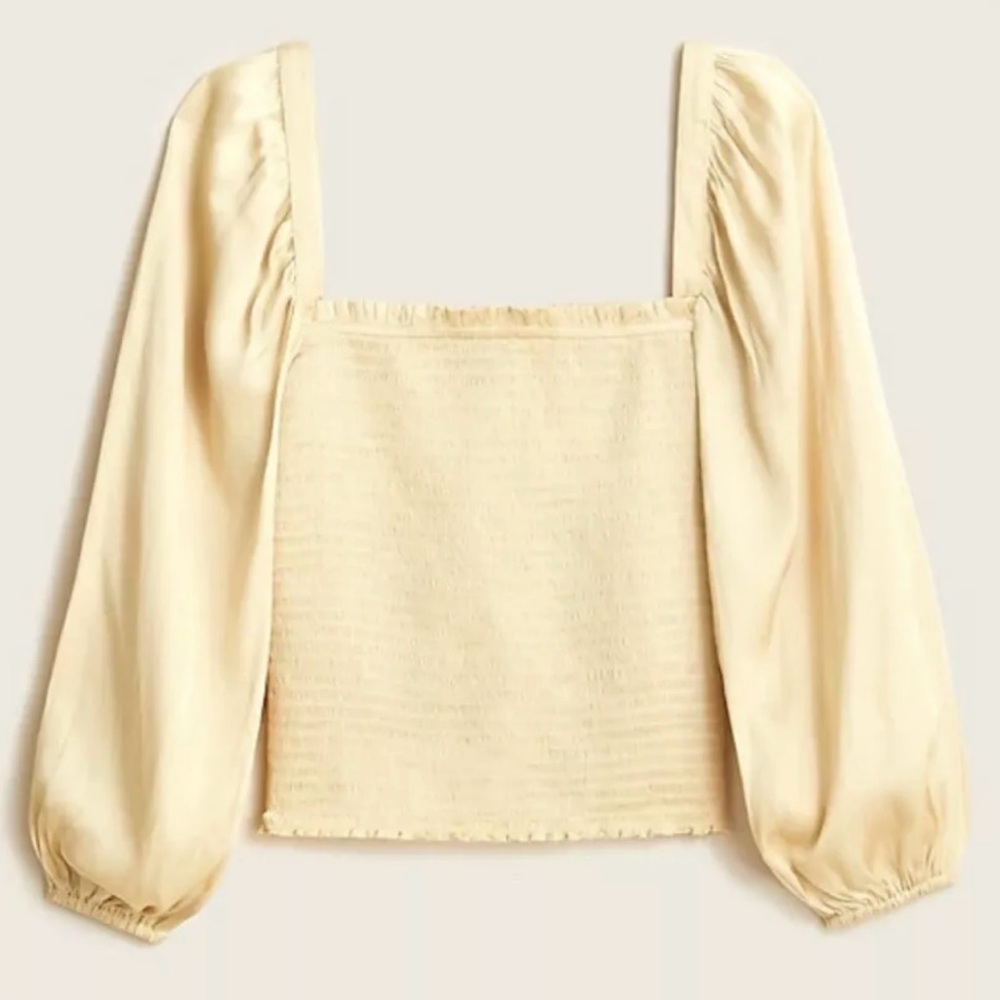 J. CREW Champagne Gold Squareneck Smocked Satin Top NWT | Size Small